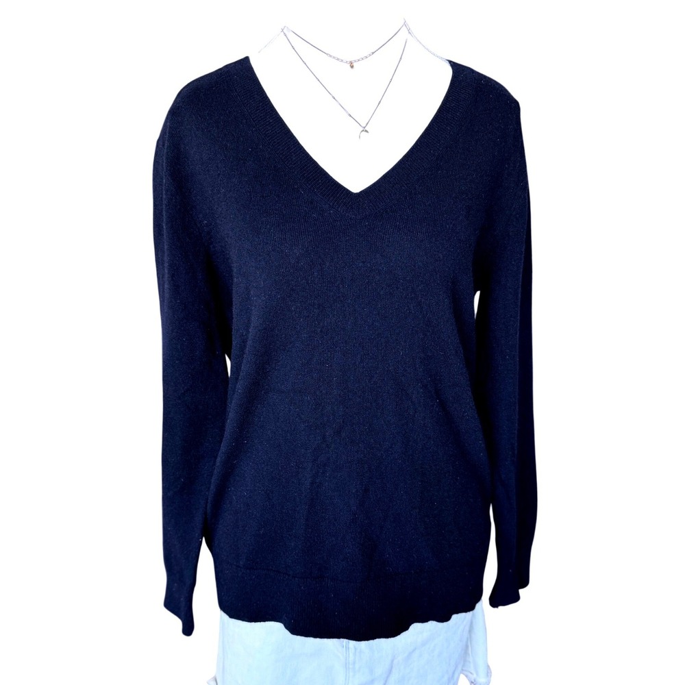 Vince Cashmere V-Neck Sweater Navy Blue Minimalist Quiet Luxury XS